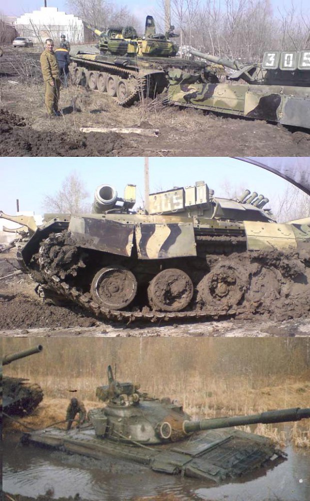 T-80U & T-62 stuck deeply in mudd