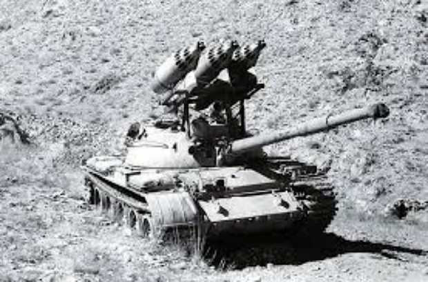 Afghan T-62 equipped with three 57mm UB-32 rocket pods