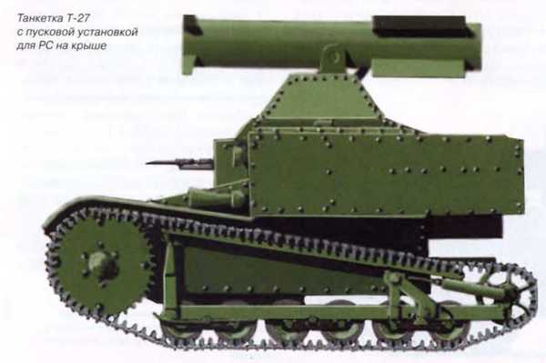 Soviet tankette T-27 with rocket launcher