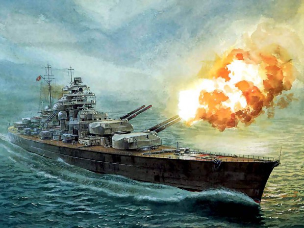 Bismarck fires a salvo.