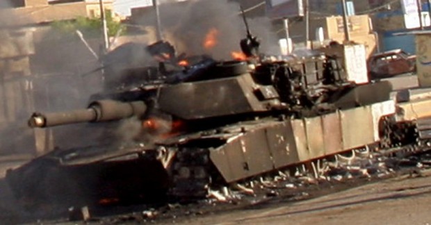 M1A2 Abrams knocked out by enemy fire in Iraq.