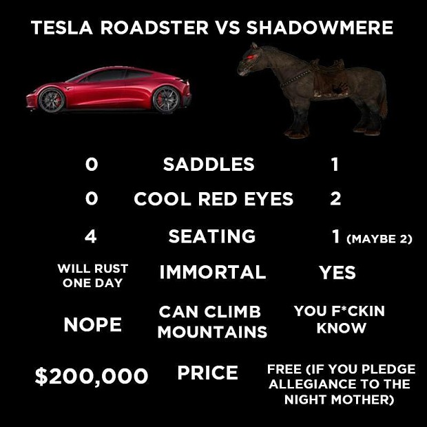 Tesla Roadster vs Shadowmere