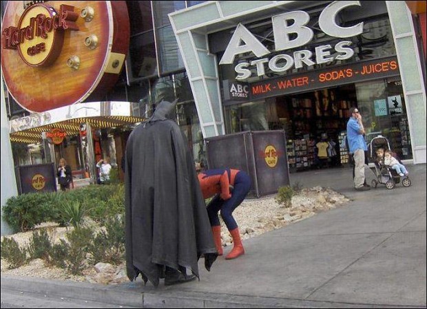 batsy and spidey at the town