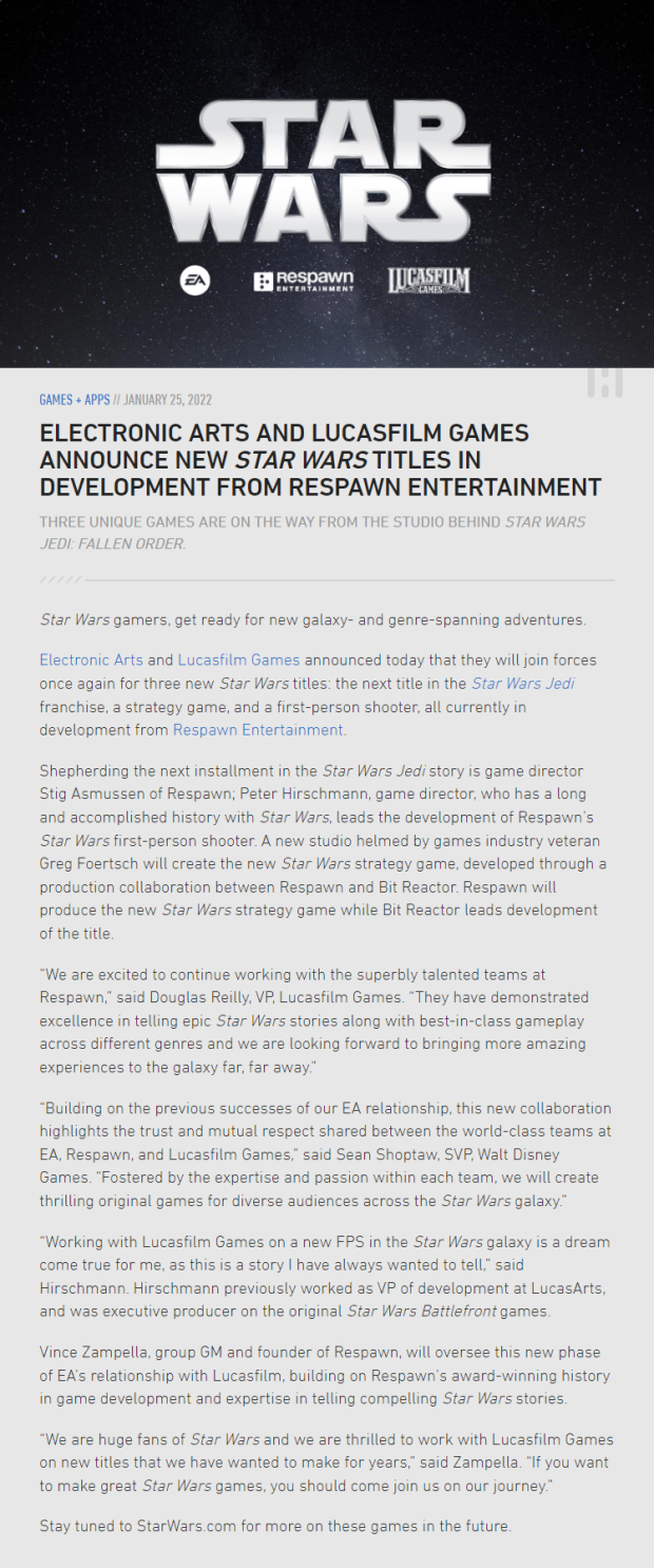 New Star Wars titles from Respawn Entertainment