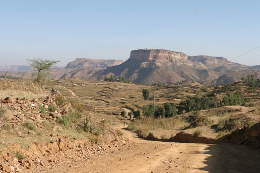 Debre Damo, a flat topped hill from afar