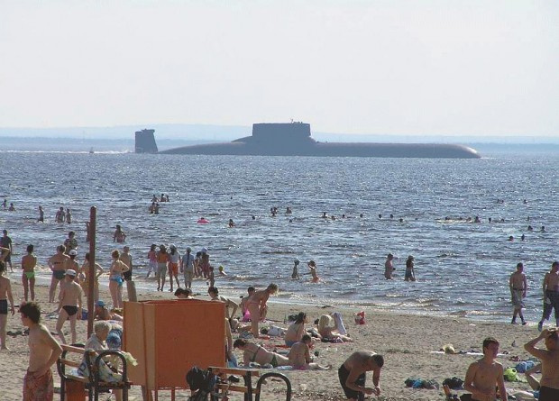 Beach with a view forn an sub marine. Russia!