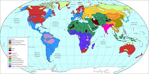 Global Map of Modern Mythology on Earth