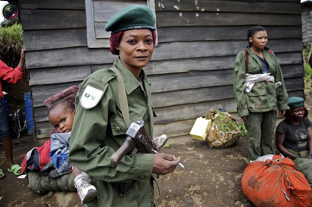 Congolese Female Soldier with "Backup"