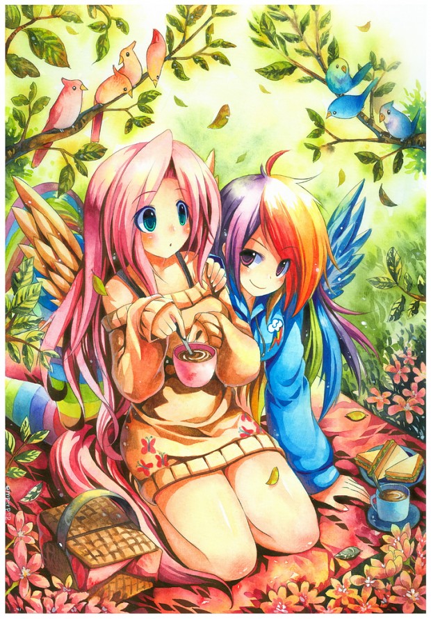 Fluttershy And Rainbow Dash (Humanized)