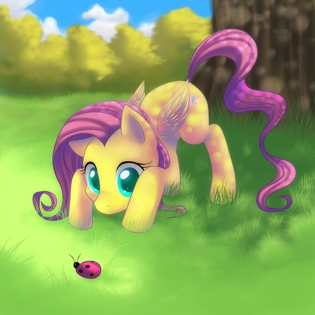 Fluttershy And The Little Bug + Sketch