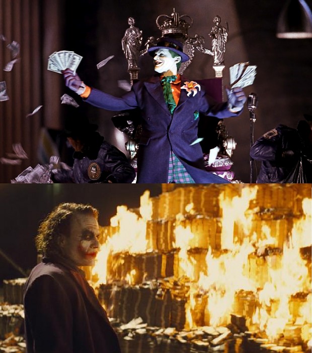 The Joker does NOT like having money.