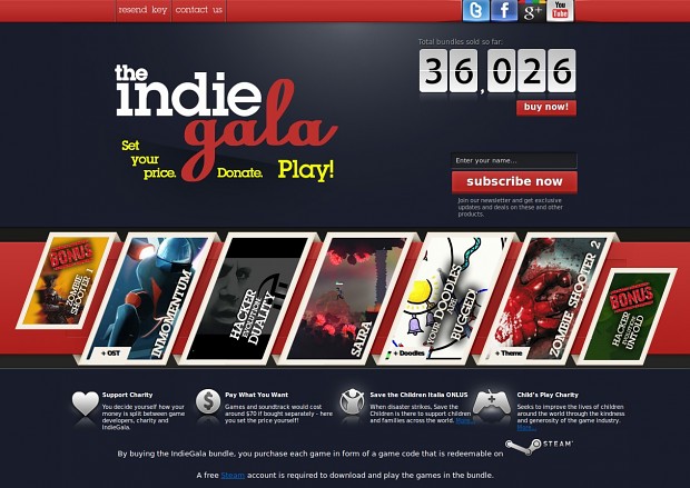 Indie Gala website (top)