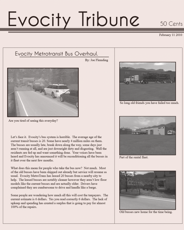 Concept layout for a newsletter for evocity.