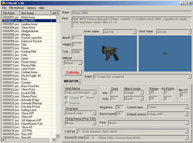 Fallout 2 items editor - F2wedit v1.30