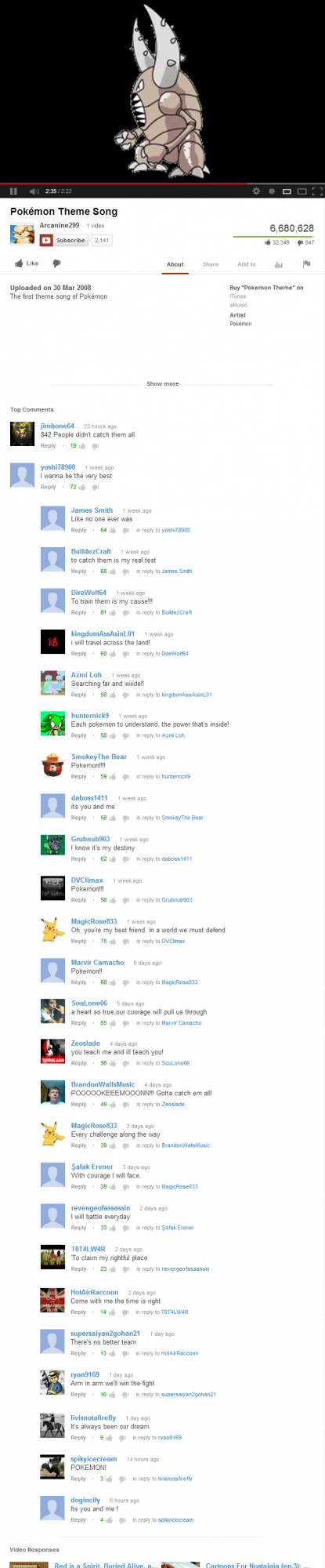 Pokemon theme youtube comments