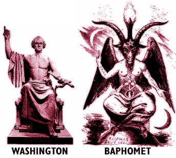 Washington statue and Baphomet represantation