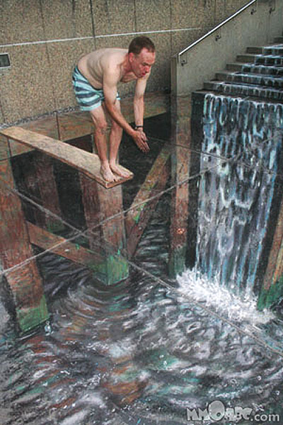 3D chalk drawing on the floor