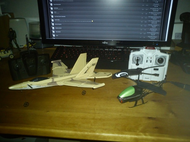 One RC F-18 and one Heli-cam