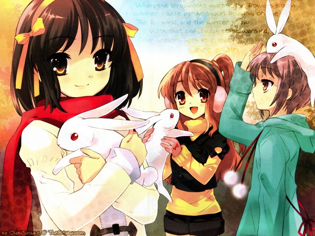 Haruhi, Mikuru and Yuki. And Rabbits!