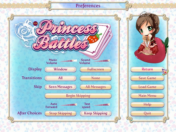 Princess Battles (preferences screen)