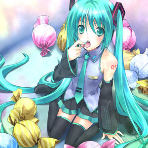 Miku Hatsune with candy