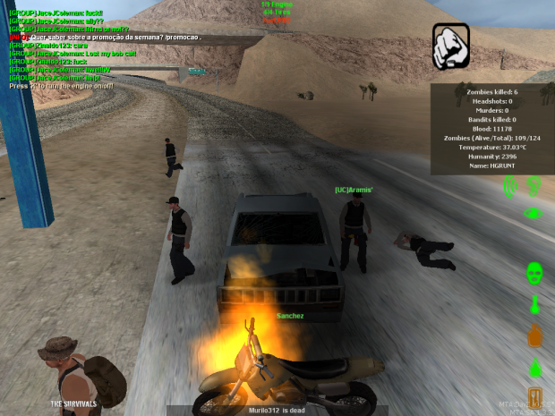 Fighting near a burning car.