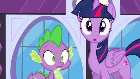Twilight and Spike surprised