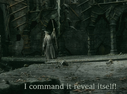 Gandalf casts the spell of Dol Guldur