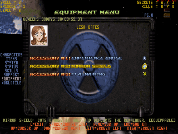 Equipment Submenu Screenshot