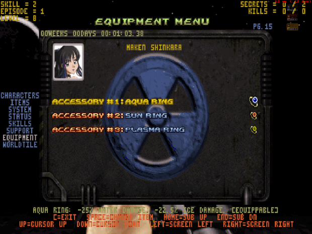 Equipment Submenu Screenshot