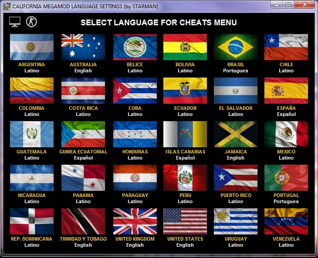 Language Settings for cheats menu