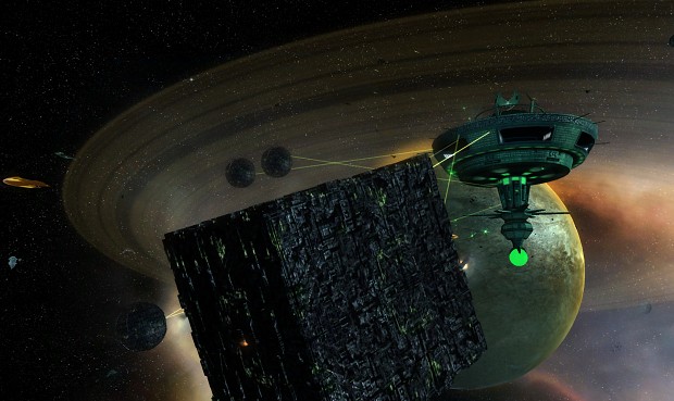 Romulan Starbase fights Borg Cube.