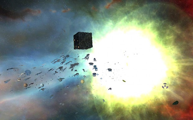 Borg cube explodes due to massive Federation attac