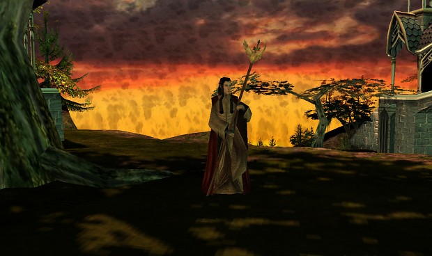Lore-master enjoying a beautiful sunset in Rivendell