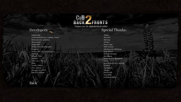 CoD2 Back2Fronts patch 1.1 - credits list