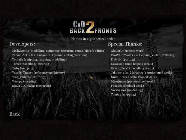 CoD2 Back2Fronts credits menu