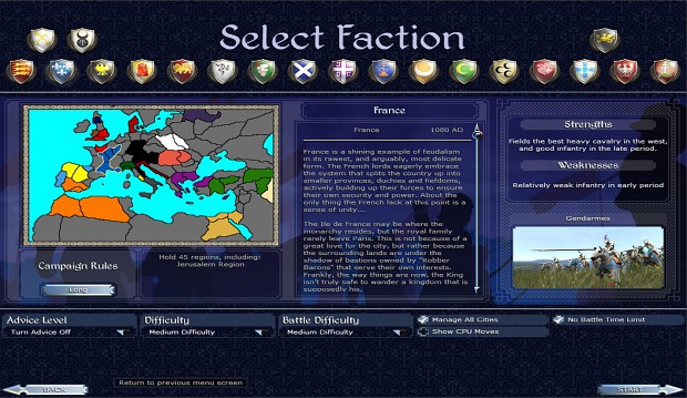 French campaign selection map