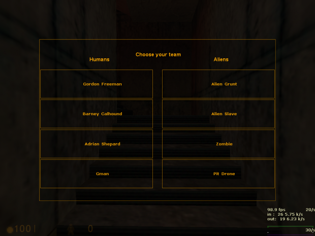 Select Character menu