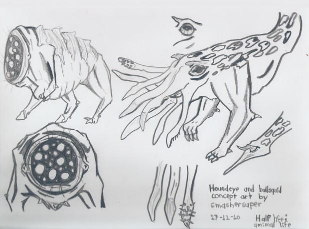 Bullsquid and Houndeye concept art