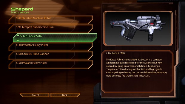 mass effect 2 weapons list