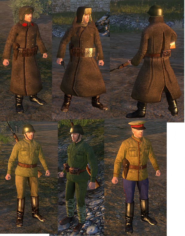 Soviet fur caps, greatcoats, and uniforms are done