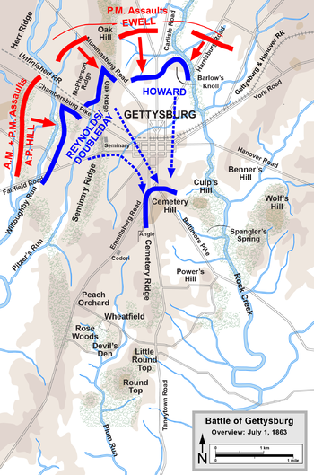 Battle of Gettysburg Map - Day 1