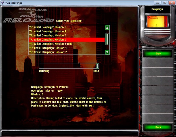 Missions selection screen (old v1.0 design)
