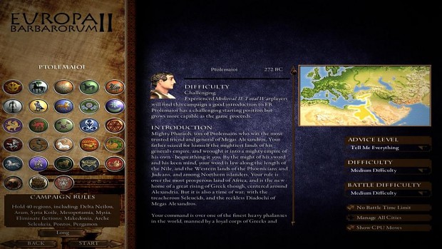 Ptolemaic Egypt campaign menu