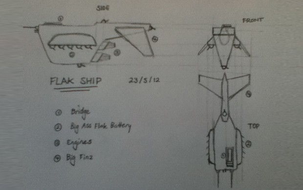 SDF Flak Frigate Hand Drawn Concept