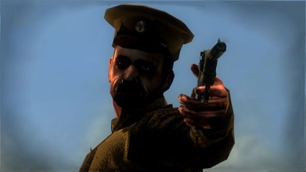 British Officer using his revolver