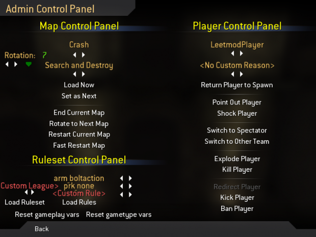 In-Game Menu: Admin Control Panel