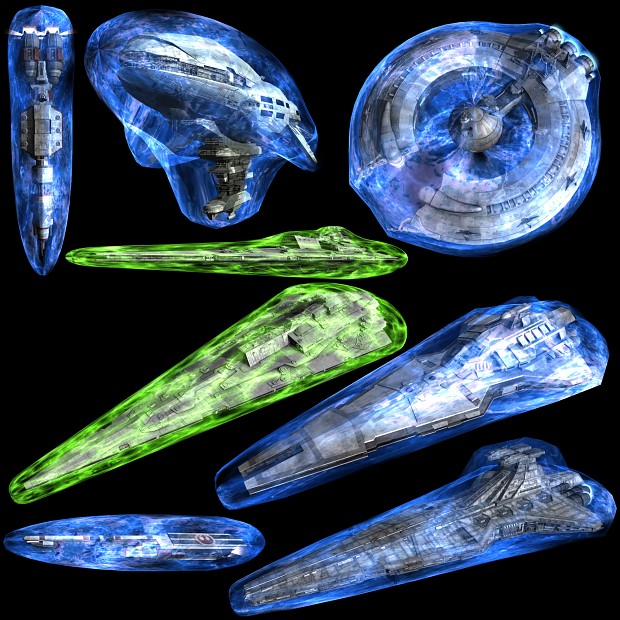 Some ships and their shield meshes