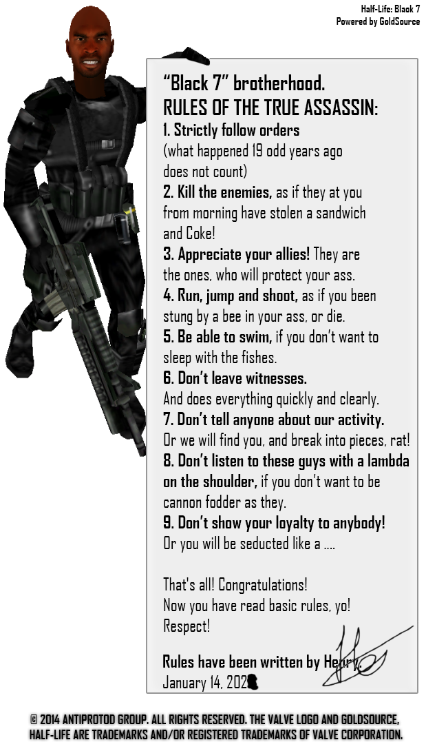 Black 7 assassin rules [contains badwords]