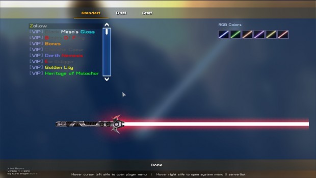 UI (lightsaber menu beta)